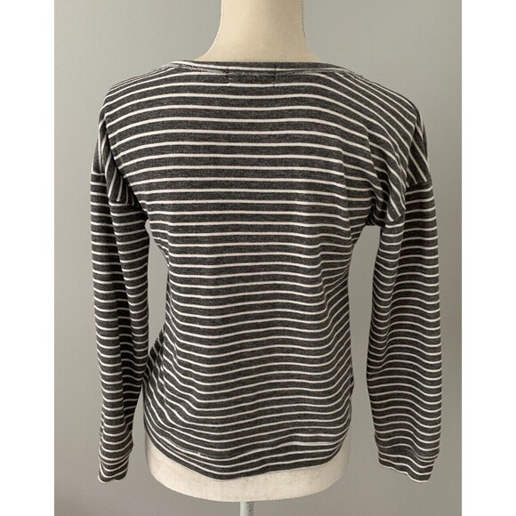 Altar’d State Cropped 3/4 Sleeve Sweatshirt Gray White Stripes embroidered Small - Picture 6 of 9